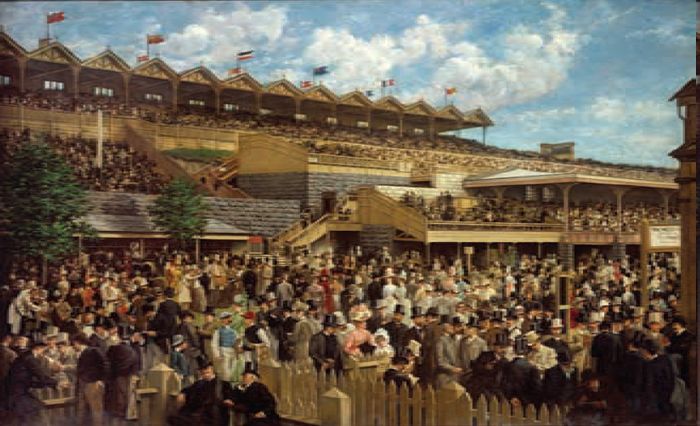 Carl Kahler, ‘The Betting Ring at Flemington’. Oil painting, 1889. Victoria Racing Club Collection. [oil painting]