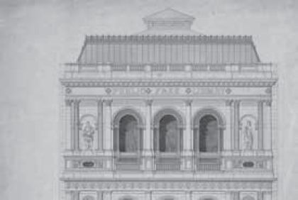 The façade of J. J. Clark’s proposed Free Public Library, Sydney, c.1862. Picture Collection. [architectural drawing]