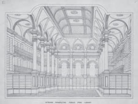 Interior, proposed Free Public Library, Sydney, by J. J. Clark, c.1862. Picture Collection. Note the similarity of the ceiling design with that of the Loggia di Psiche in the Villa Farnesia below. [architectural drawing]