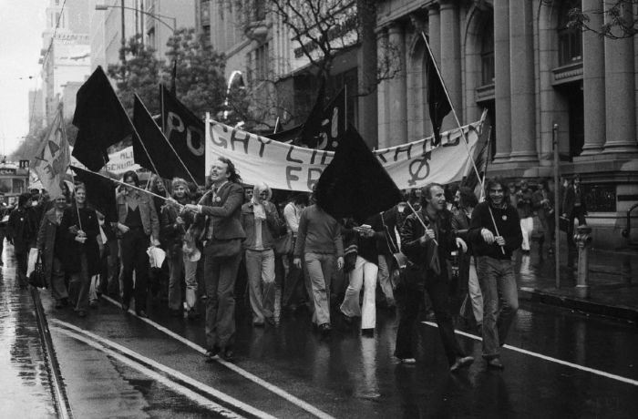 Rennie Ellis at Gay Pride Week, September 1973: protest march through the streets. [Photograph]
