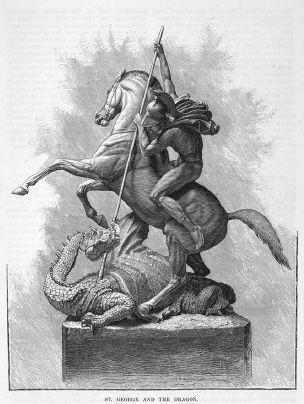 J. E. Boehm St George and the Dragon 1876 from The Magazine of Art Illustrated 1880 p. 337. [Drawing]