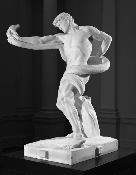 Lord Frederic Leighton ‘An Athlete Wrestling with a Python’, white marble, 178 cm height. Photo © Art Gallery of New South Wales, courtesy John Schaeffer Collectio+B1670n. [Photograph, statue]