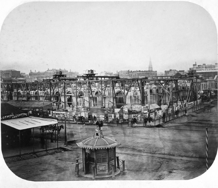 Post Office, Melbourne, 1861 under construction. Photograph by Edward Haigh. Rex Nan Kivell Collection NK10699/8, NLA. [Photograph]