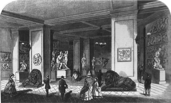 Vestibule of the Public Library, Melbourne, 1863. Wood engraving, Australian News for Home Readers, 21 October 1863. [Wood engraving]