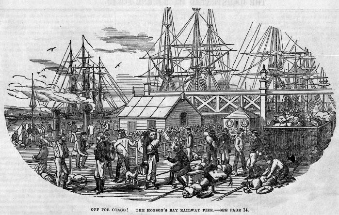 Off for Otago! The Hobson’s Bay Railway Pier. Wood engraving, Illustrated Melbourne Post, February 1862. 11Sugar Works. [Wood engraving]