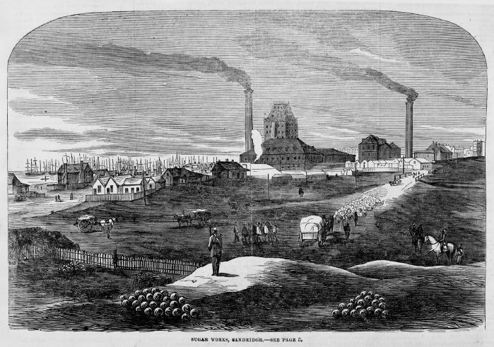 Sugar Works, Sandridge [Port Melbourne] Wood engraving by Frederick Woodhouse, Illustrated Melbourne Post, 27 September, 1862. [Wood engraving]