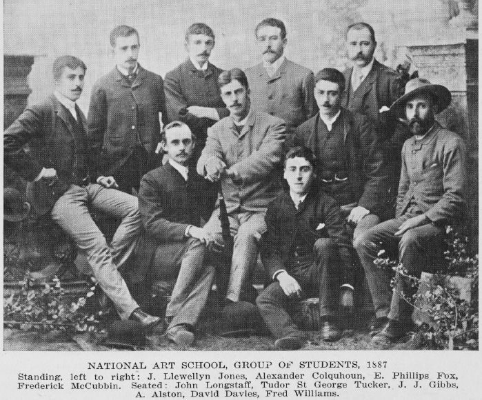 ‘Melbourne Gallery School Students’, reproduced in William Moore, The Story of Australian Art, Sydney: Angus and Roberston, 1934, vol. 1, between pp. 226-27, as ’National Art School Group of Students, 1887’. [Photograph]