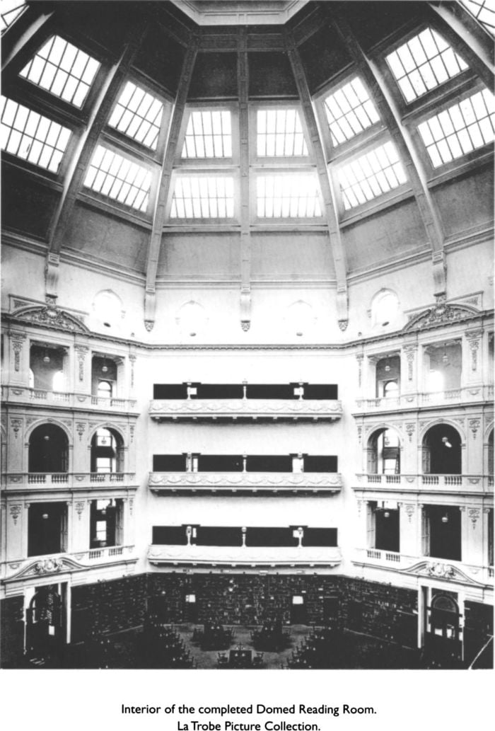 Interior of the completed Domed Reading Room. La Trobe Picture Collection.