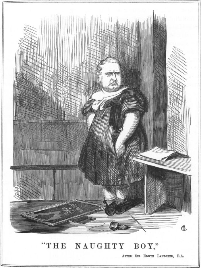 Melbourne Punch. 11 October 1866. 'The Naughty Boy', a caricature of Sir Redmond Barry. [engraving]